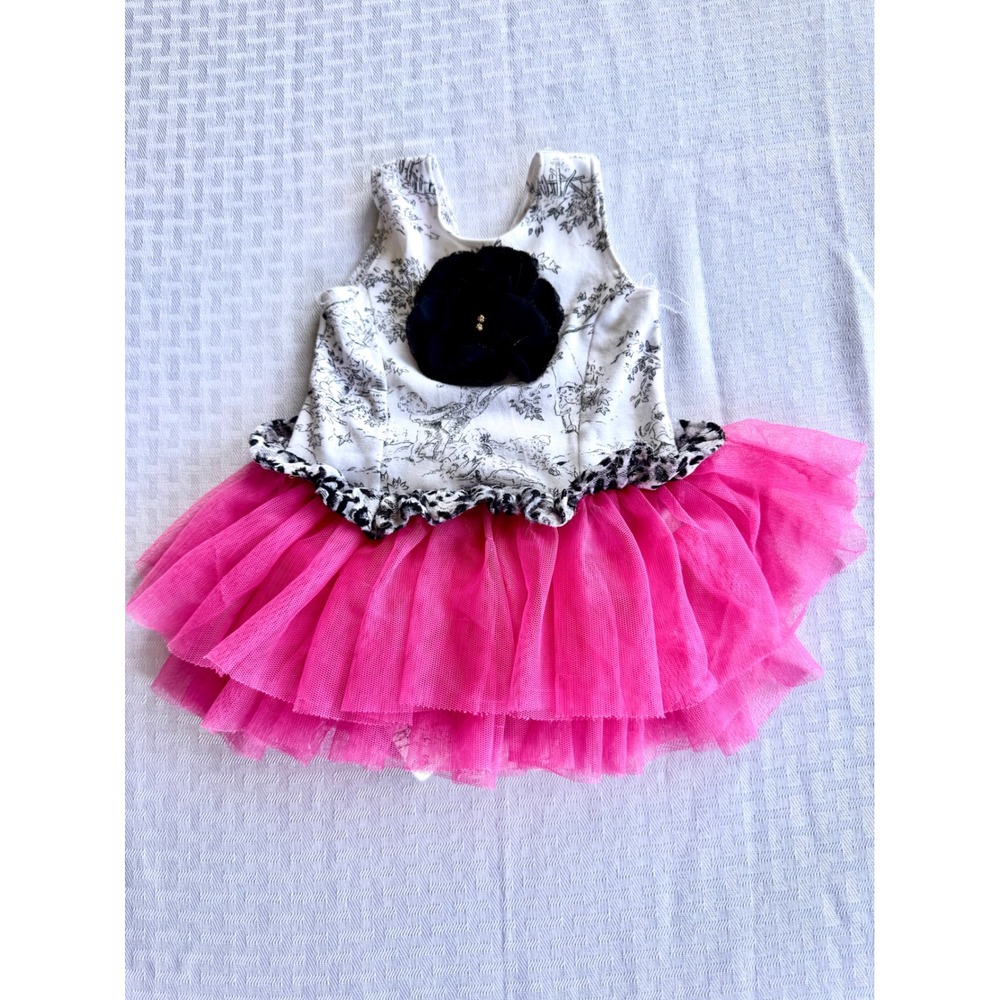 Giggle Moon Baby Girl 6M Tutu‎ Romper Dress Toile Pink Leopard Print 3D Flower